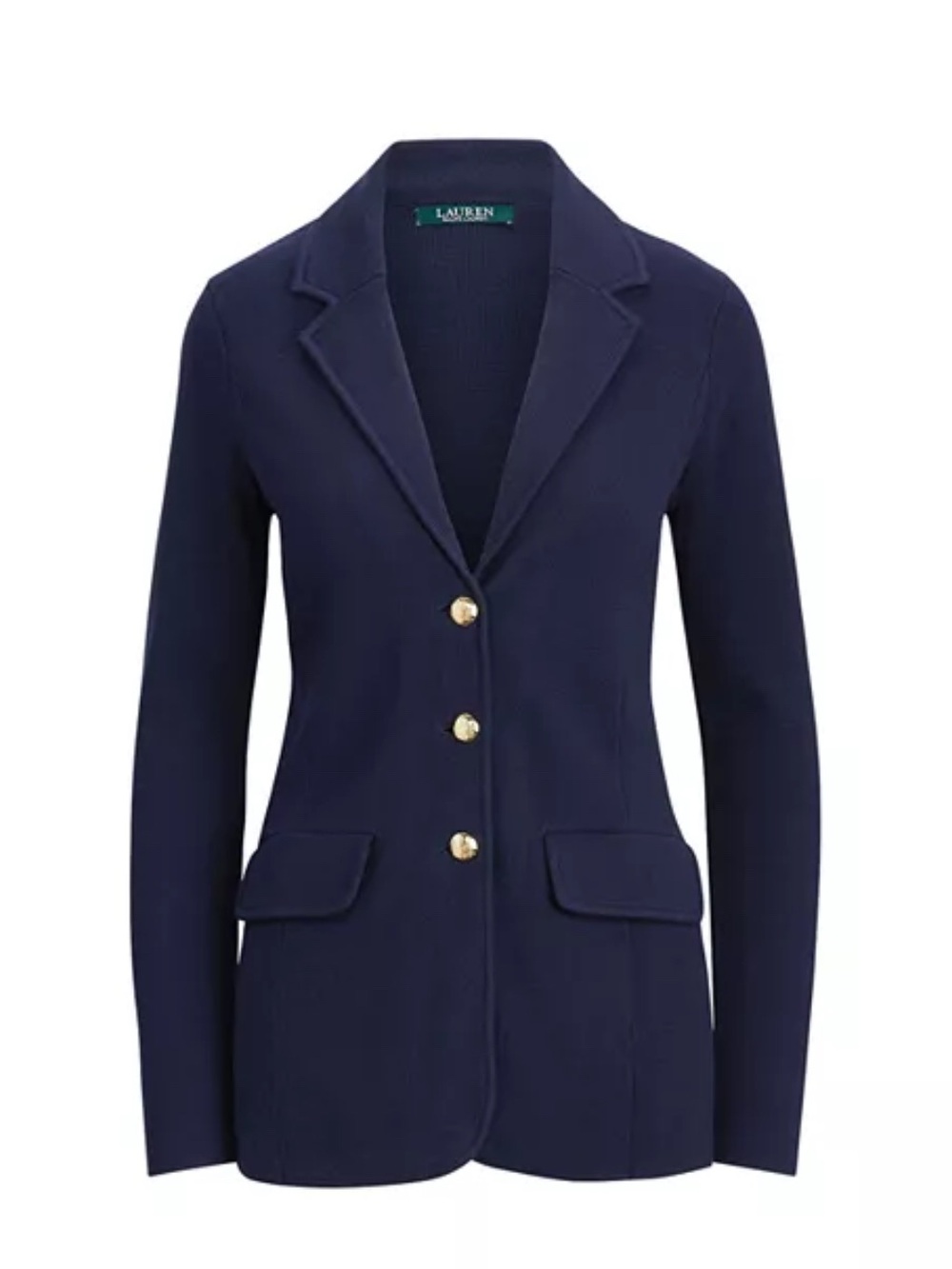 Lauren Ralph Lauren Single Breasted Sweater-Knit Blazer Navy Size Medium